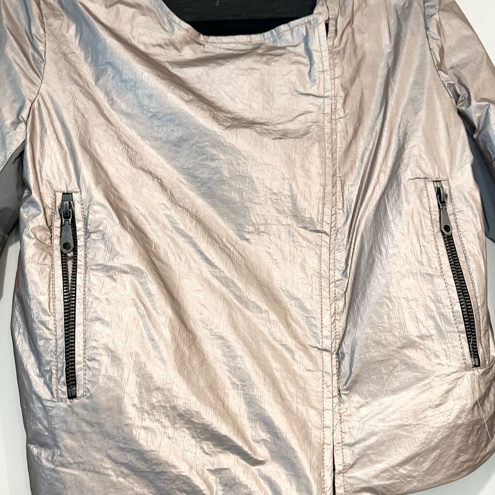 Rebecca Minkoff metallic rose gold moto jacket fits s/m - Picture 2 of 4